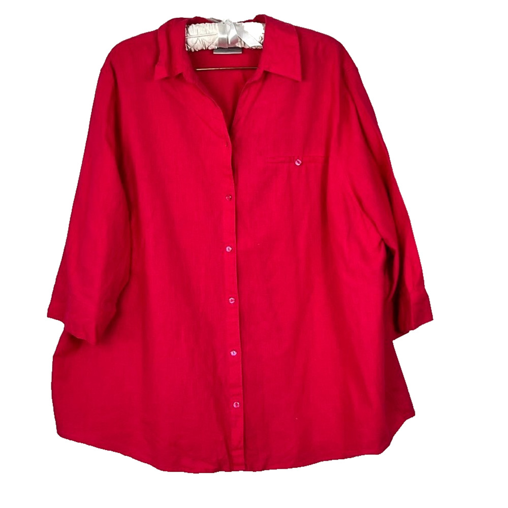 Avenue Pink Stretchy Dress Blouse Women's Size 26/28 Linen Blend Soft 3/4 Sleeve